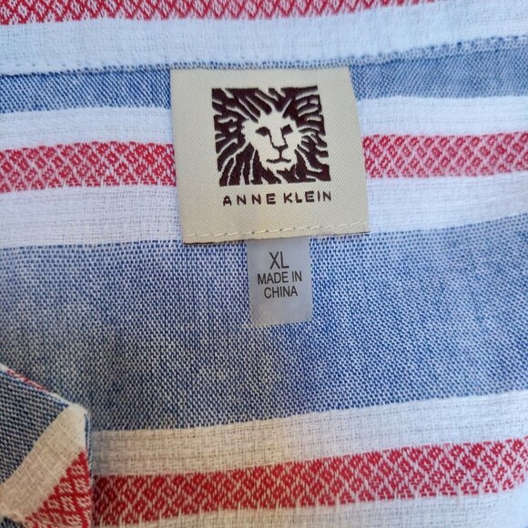 Anne Klein Womens Button Up Top Knotted Elbow Stripes Multicolor Extra Large XL - Picture 3 of 9